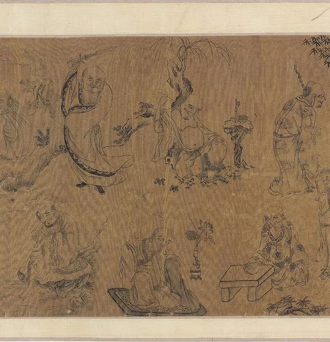 传李公麟白描佛道人物图_08
