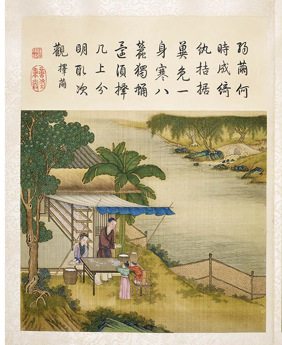 陈枚《耕织图册·择茧》