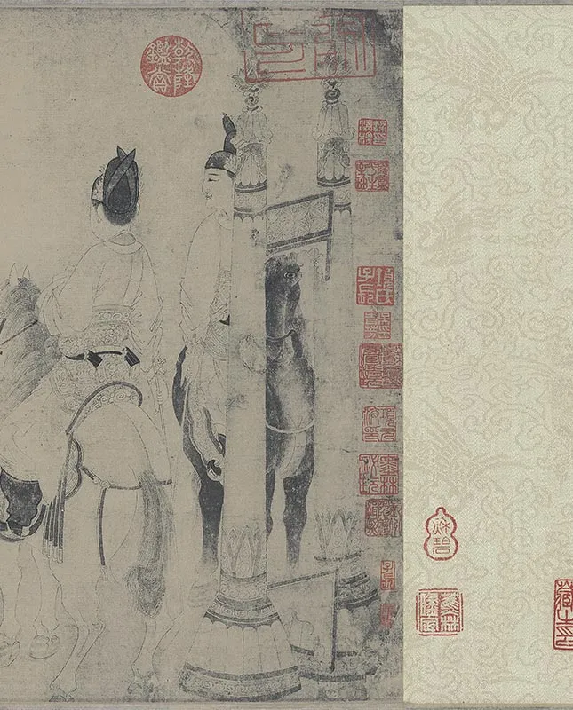 白描人物明皇击球图卷_16