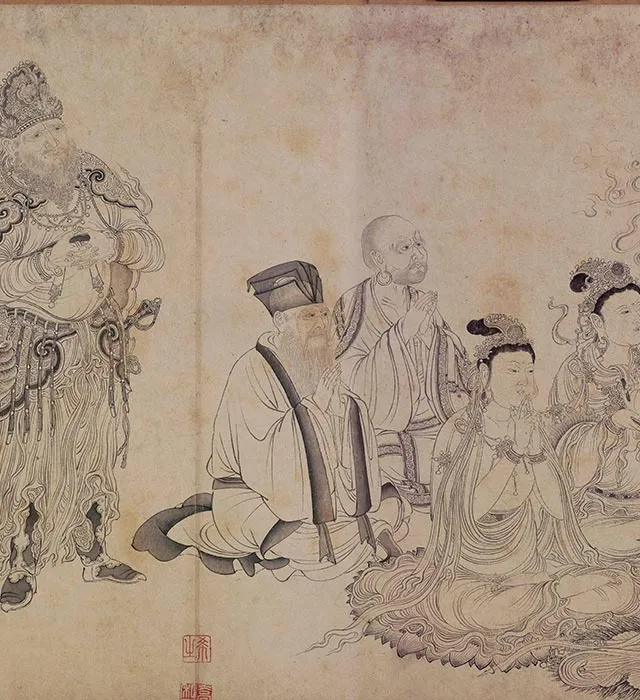 传李公麟白描画《维摩演教图》卷_09