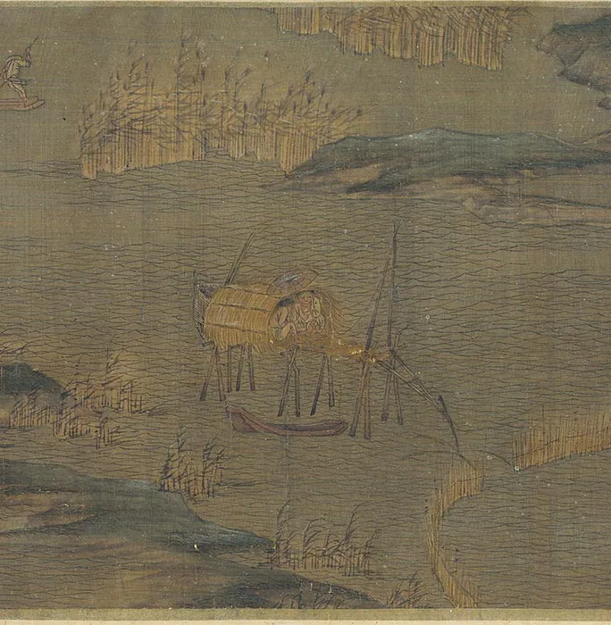赵干《江行初雪图》卷_08