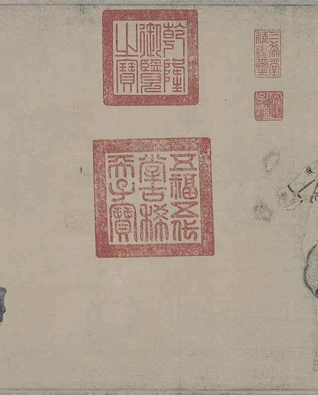 白描人物明皇击球图卷_15