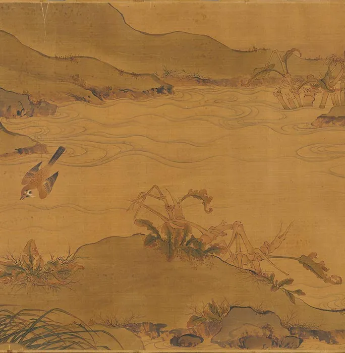传黄筌山水花鸟《茶梅㶉鶒图》卷_09