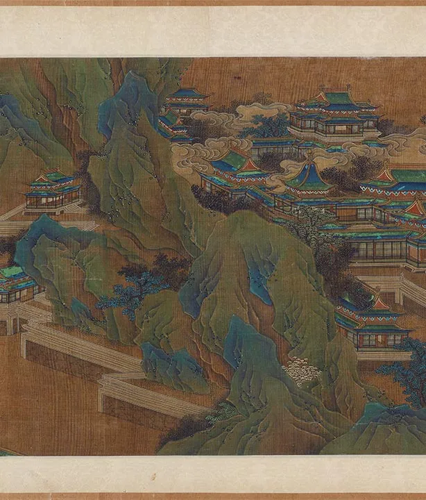 青绿山水楼阁画《阿房宫图》卷_05