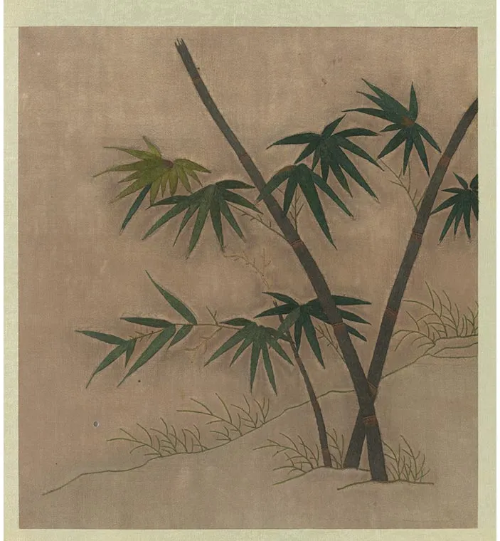 宋绣黄筌画花鸟册《竹》