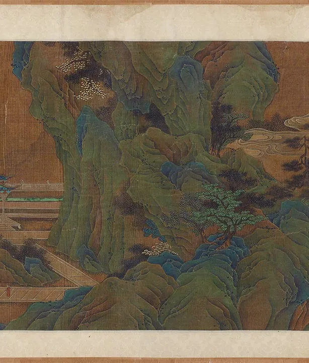 青绿山水楼阁画《阿房宫图》卷_08