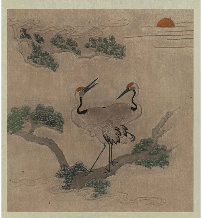宋绣黄筌画花鸟册《松鹤》