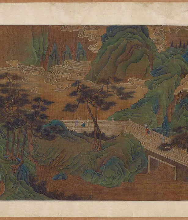 青绿山水楼阁画《阿房宫图》卷_09