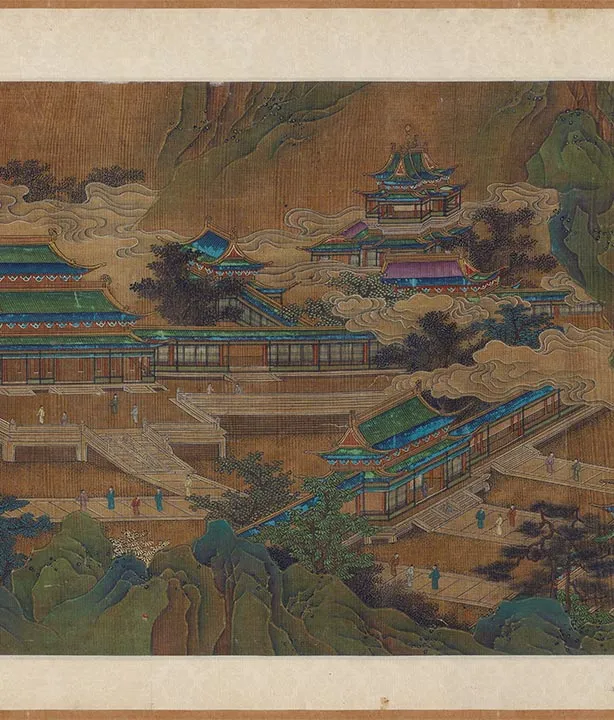 青绿山水楼阁画《阿房宫图》卷_06