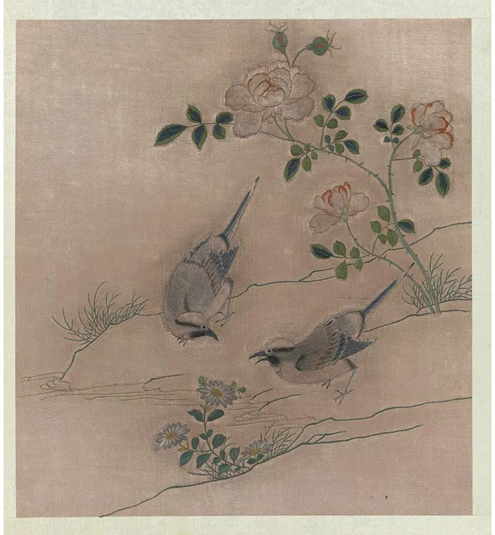 宋绣黄筌画花鸟册《鹡鸰》