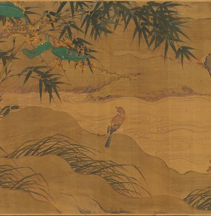 传黄筌山水花鸟《茶梅㶉鶒图》卷_08