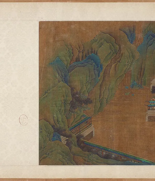 青绿山水楼阁画《阿房宫图》卷_04