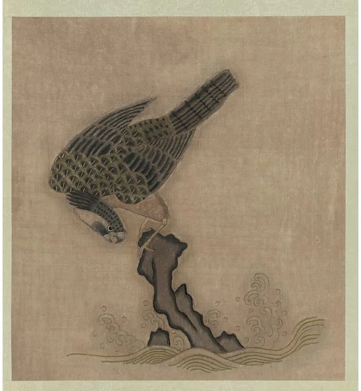 宋绣黄筌画花鸟册《鹰》