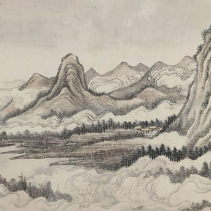 清王翚山水画《仿巨然燕文贵山水图》_03