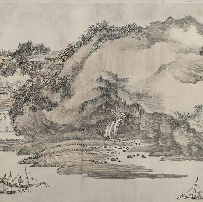 清王翚山水画《仿巨然燕文贵山水图》_07