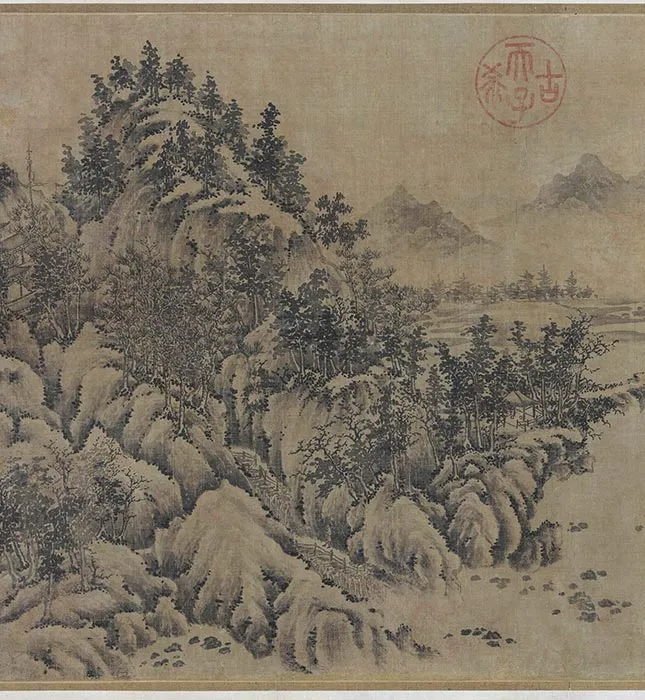 江参山水画《林峦积翠图》卷_03