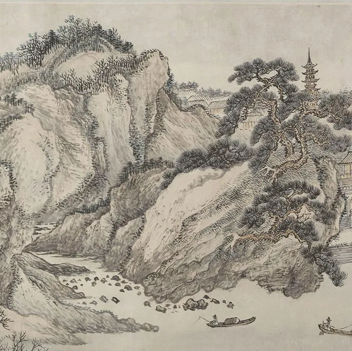 清王翚山水画《仿巨然燕文贵山水图》_06