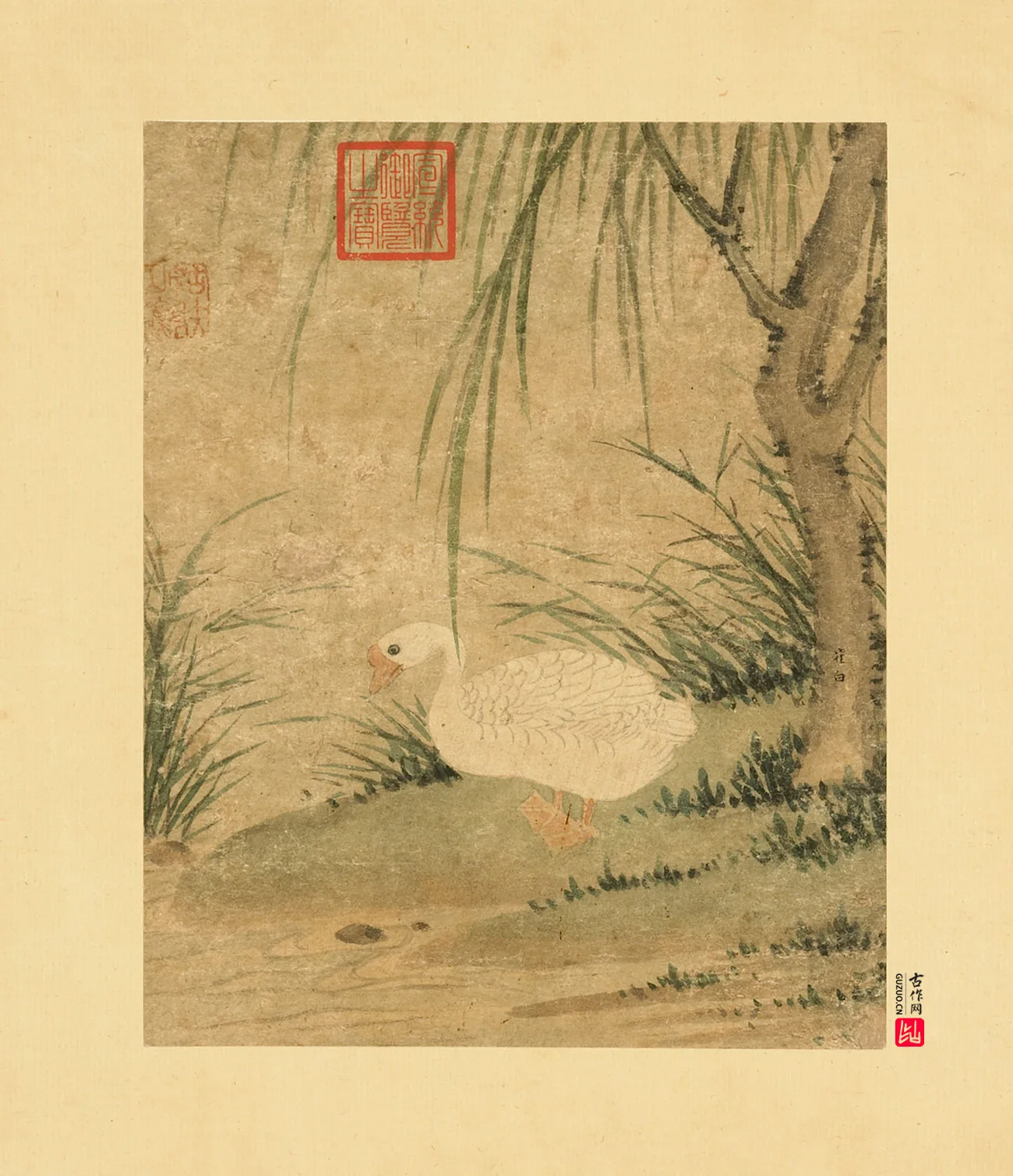 崔白画鹅《柳阴戏鹅图》