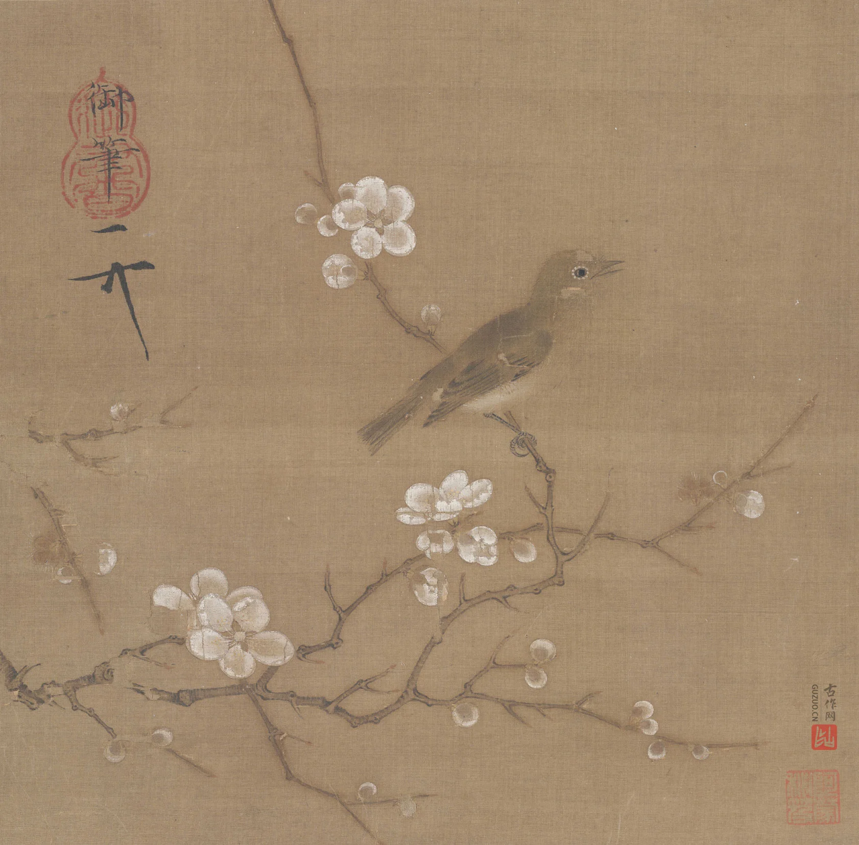 赵佶花鸟画《梅花绣眼图》高清图片