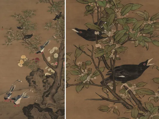 吕纪工笔重彩花鸟画《桂菊山禽图》轴- 国画高清图片下载- 集古作网