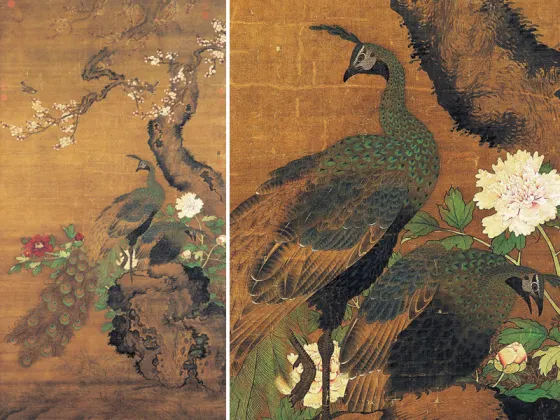中国工芸 掛軸 明・呂紀『桂菊山禽圖』故宮博物院監製 紙箱付 J100 每日读一画｜明吕纪《桂菊山禽图》