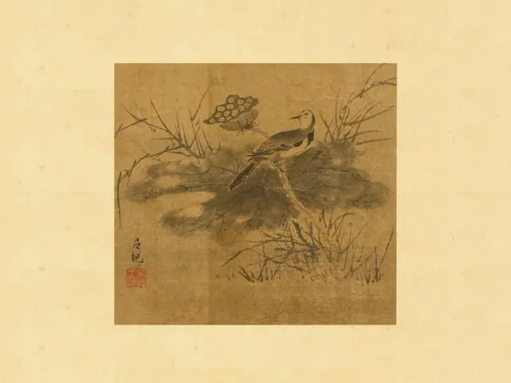 中国工芸 掛軸 明・呂紀『桂菊山禽圖』故宮博物院監製 紙箱付 J100 每日读一画｜明吕纪《桂菊山禽图》