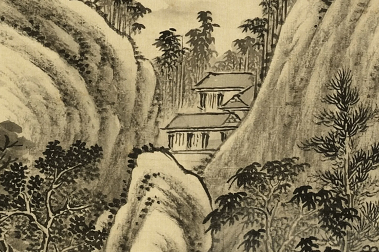 清·周鲲《仿董源匡庐瀑布》水墨山水画页- 国画作品高清大图下载- 集古作网