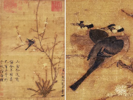 二玄社　宋徽宗/ 趙佶 「蝋梅山禽図 鳥と梅の花の水墨画 掛軸　入手困難 宋-赵佶-腊梅山禽图-台