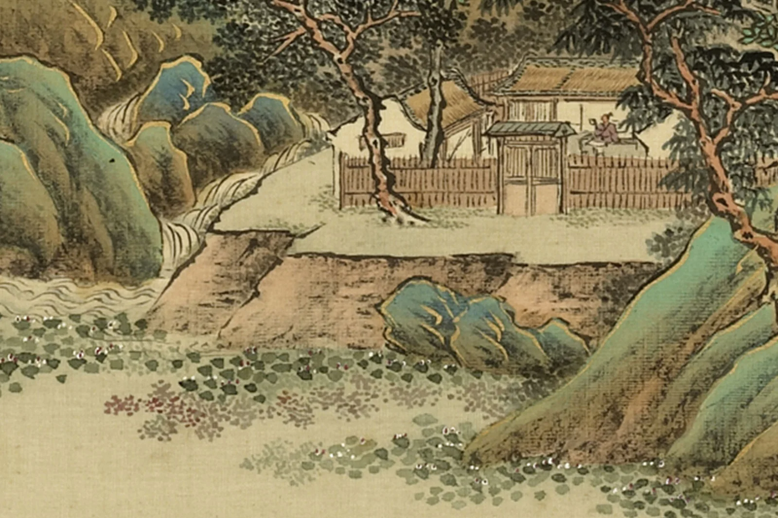 清·周鲲《仿李思训夏日幽居》夏景青绿山水画页- 国画作品高清大图下载