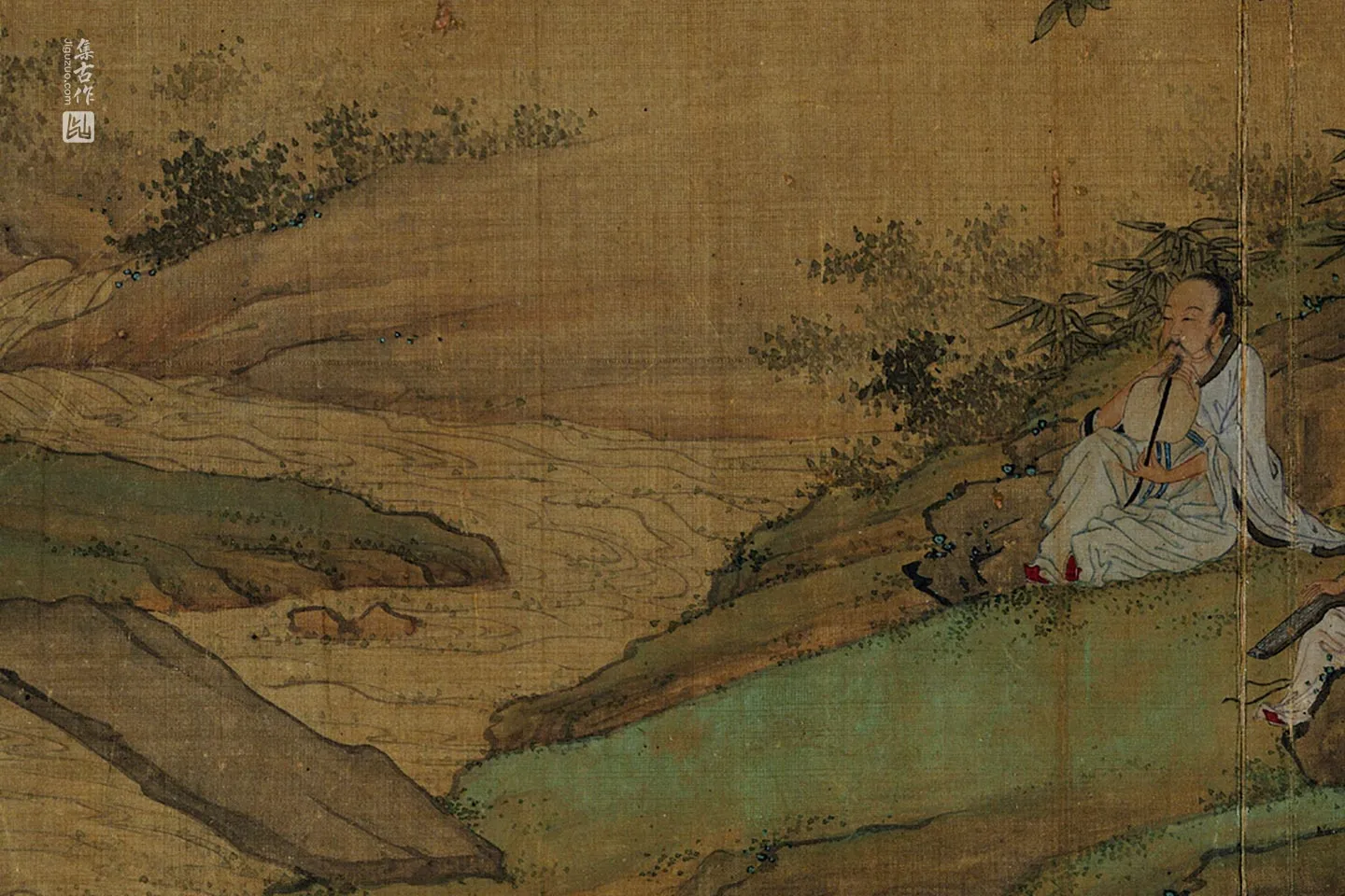 刘松年山水人物《停琴伫月图》页- 国画高清图片下载- 集古作网