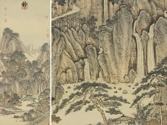 唐岱山水画《仿范宽秋山瀑布》轴- 国画高清图片下载- 集古作网