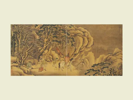 刘松年青绿山水《飞楼观瀑图》页- 国画高清图片下载- 集古作网