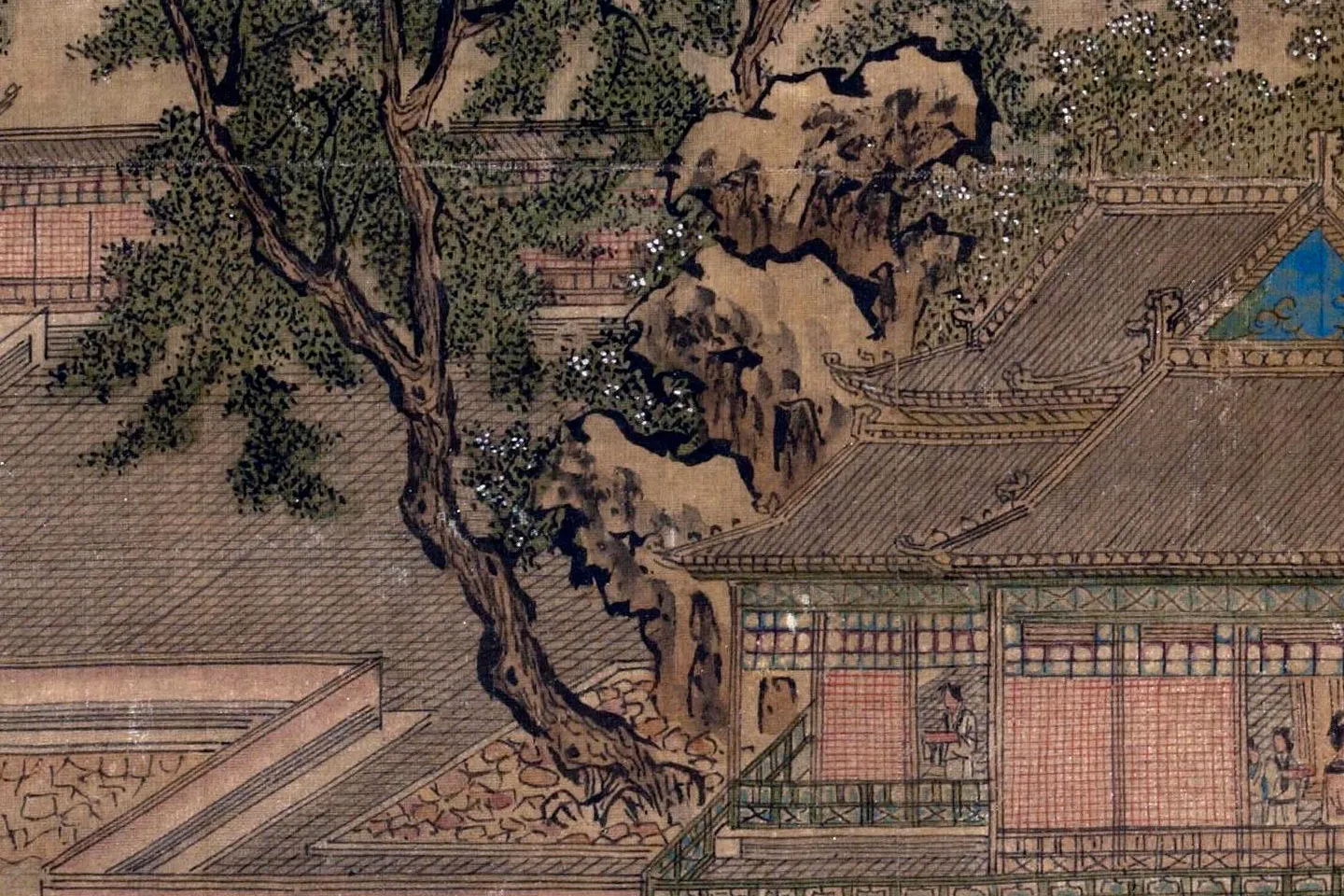 传仇英界画《柳园人形山水图》页- 国画作品高清大图下载- 集古作网