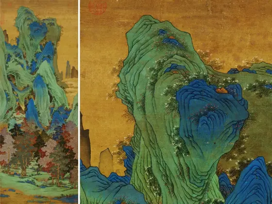 仇英 山水 仇英青绿山水画《辋川十景图》卷- 国画高清图片下载- 集古作网