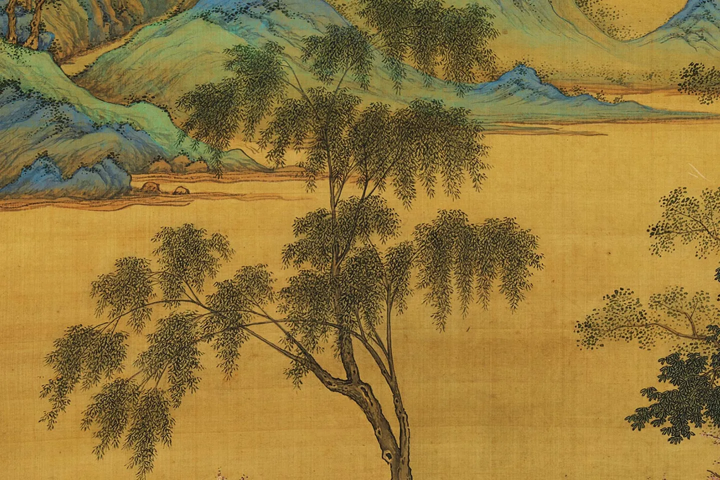 仇英山水圖 仇英青绿山水《仿赵伯驹炼丹图》轴- 国画高清图片下载- 集古作网