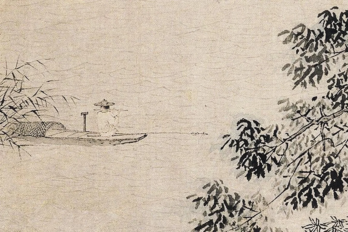 仇英山水画《渔笛图》轴- 国画作品高清大图下载- 集古作网