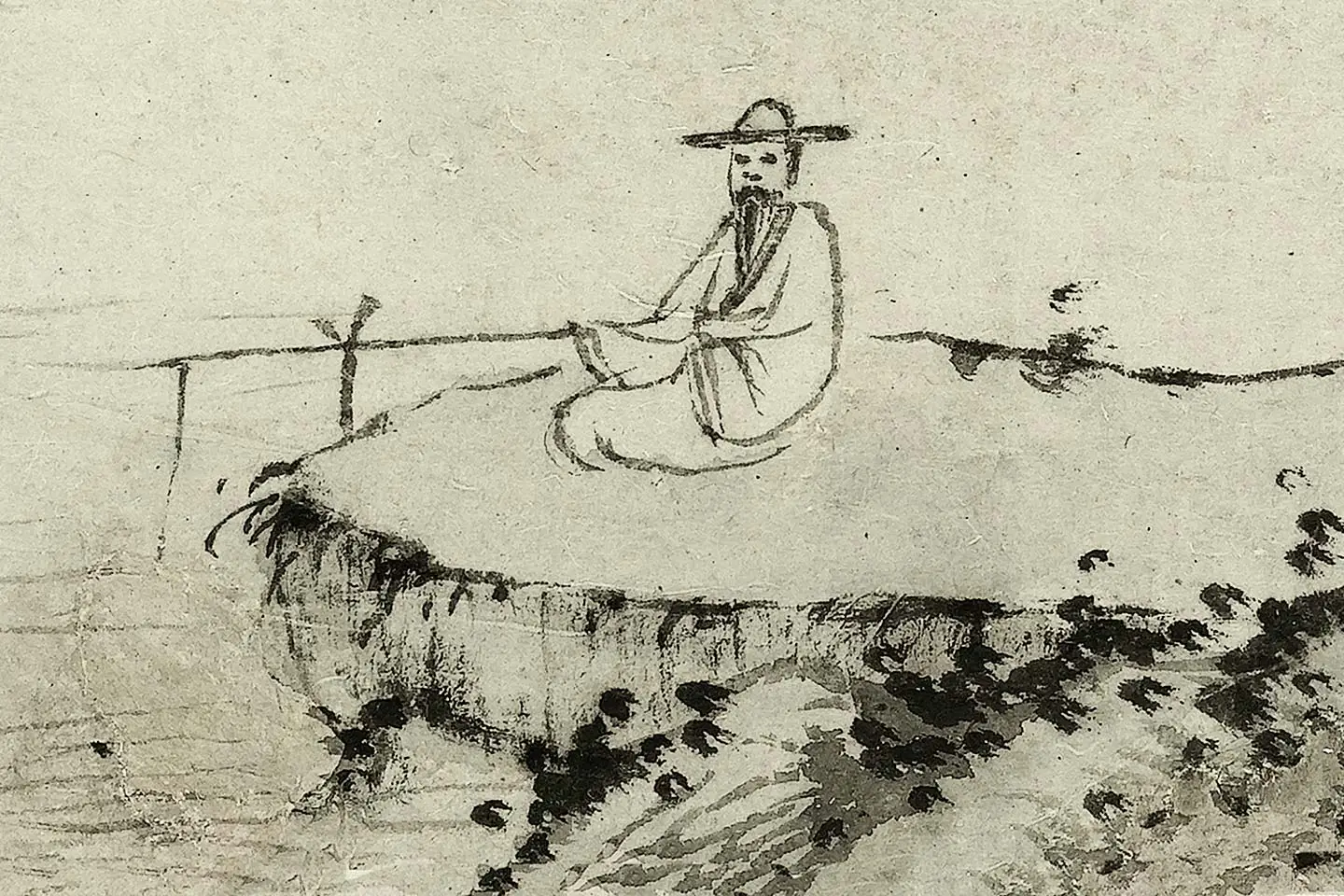 沈周水墨山水《垂钓图》页- 国画作品高清大图下载- 集古作网