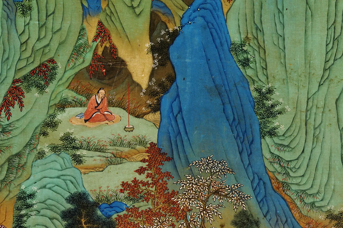 仇英青绿山水《仿赵伯驹炼丹图》轴- 国画高清图片下载- 集古作网