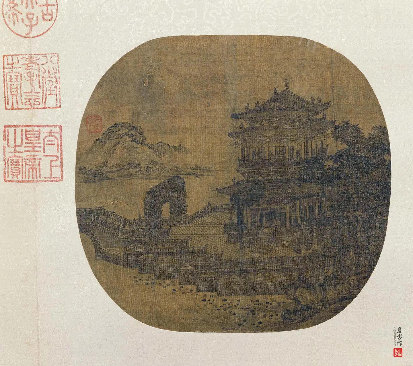 夏永《映水楼台图》团扇页