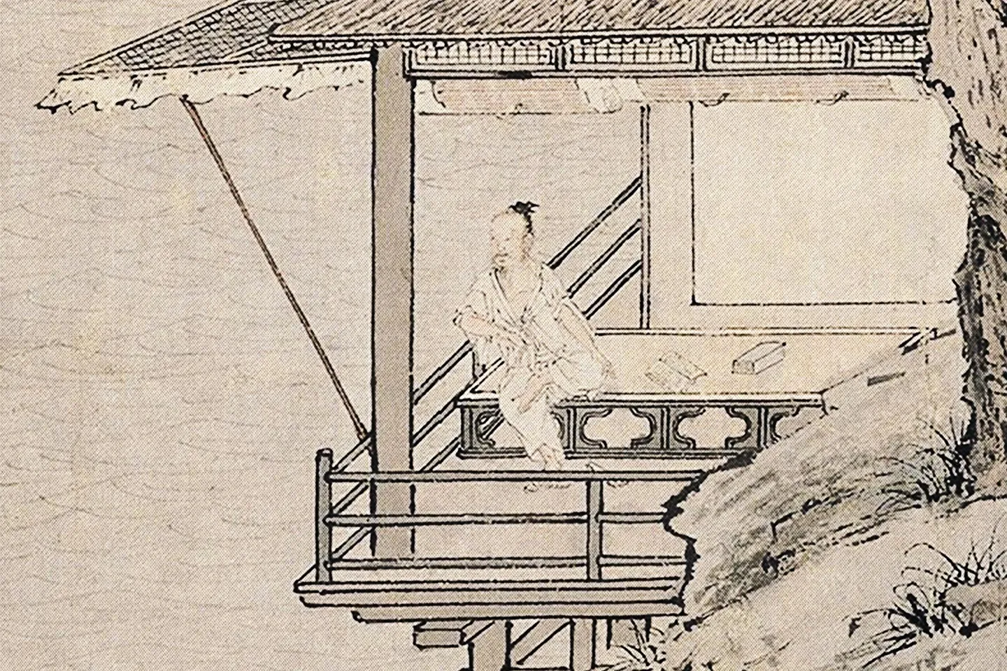 仇英山水画《渔笛图》轴- 国画作品高清大图下载- 集古作网
