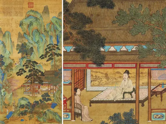 仇英青绿山水人物《宝绘堂图》轴- 国画高清图片下载- 集古作网