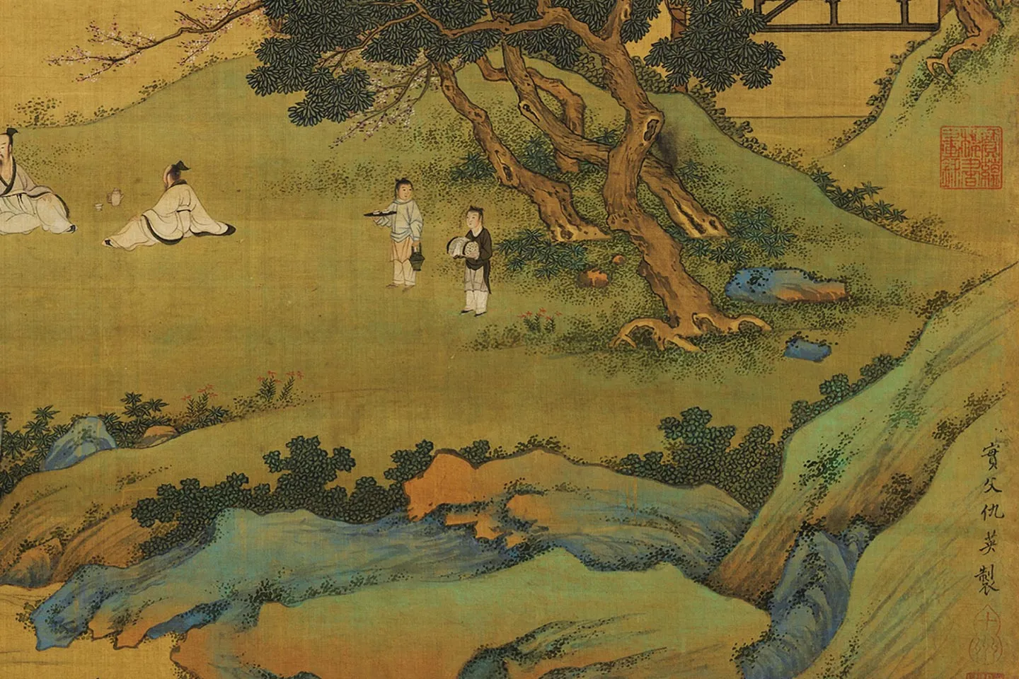 仇英山水圖 仇英青绿山水人物《宝绘堂图》轴- 国画高清图片下载- 集古作网