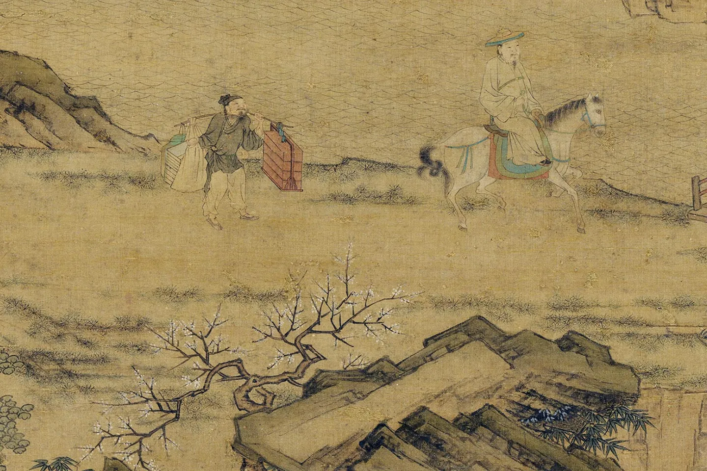 仇英山水圖 仇英山水人物《春游晚归图》轴- 国画高清图片下载- 集古作网