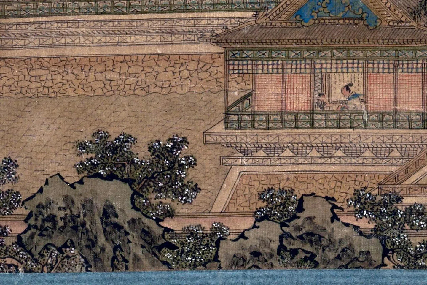 時代物　中国古画 传仇英界画《柳园人形山水图》页- 国画作品高清大图下载- 集古作网