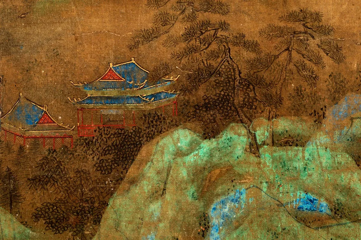 王诜青绿山水《仙境图》页- 国画作品高清大图下载- 集古作网