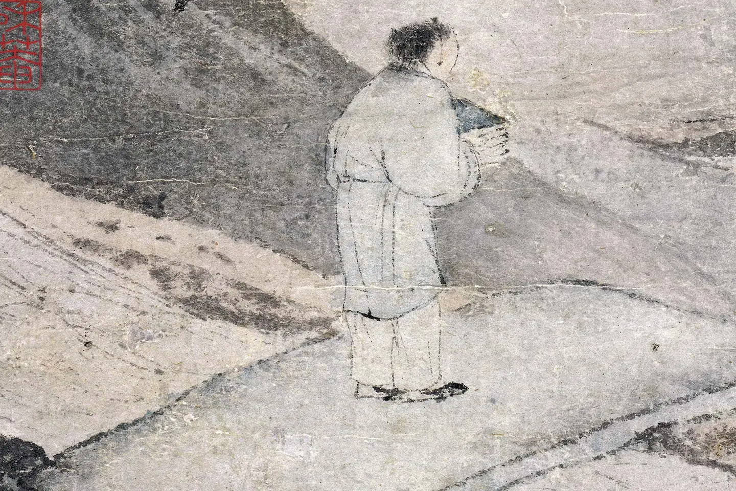 唐寅山水人物画《茅屋蒲团图》轴- 国画作品高清大图下载- 集古作网