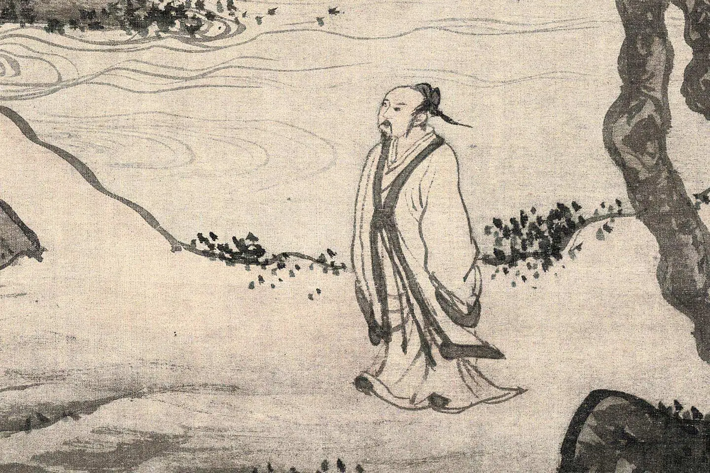 唐寅山水画《步溪图》轴- 国画作品高清大图下载- 集古作网