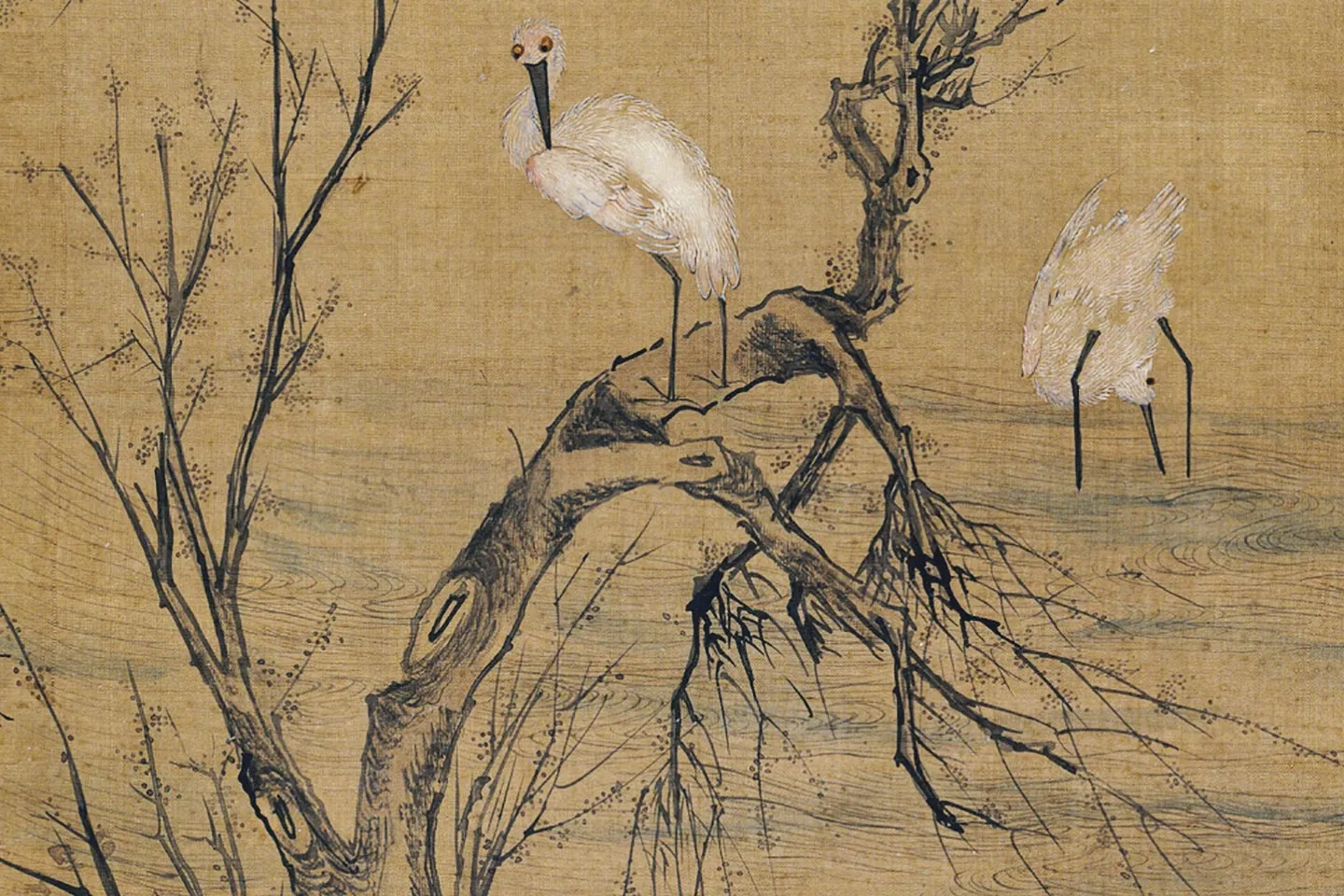 五代后蜀黄筌《临江鹭鸶图》页- 国画作品高清大图下载- 集古作网