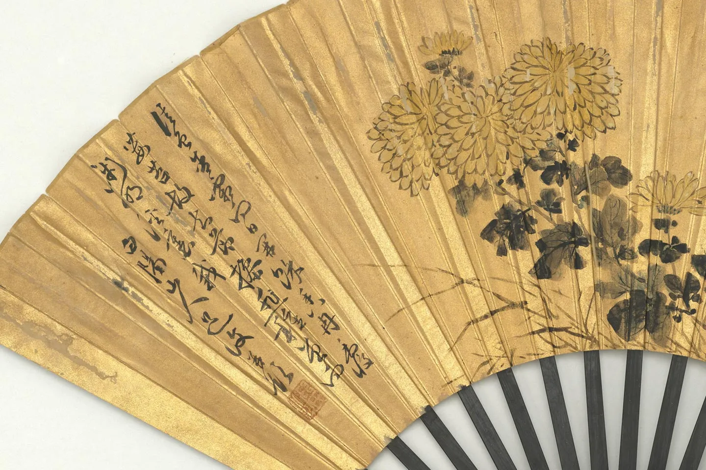 中国　雲溪竹人刻親骨　水墨画　漢詩花図　扇子　M　R8802 水墨画 / 水墨画集 中国画集 墨彩画 絵手紙 日本画 山水 [竹の描き方