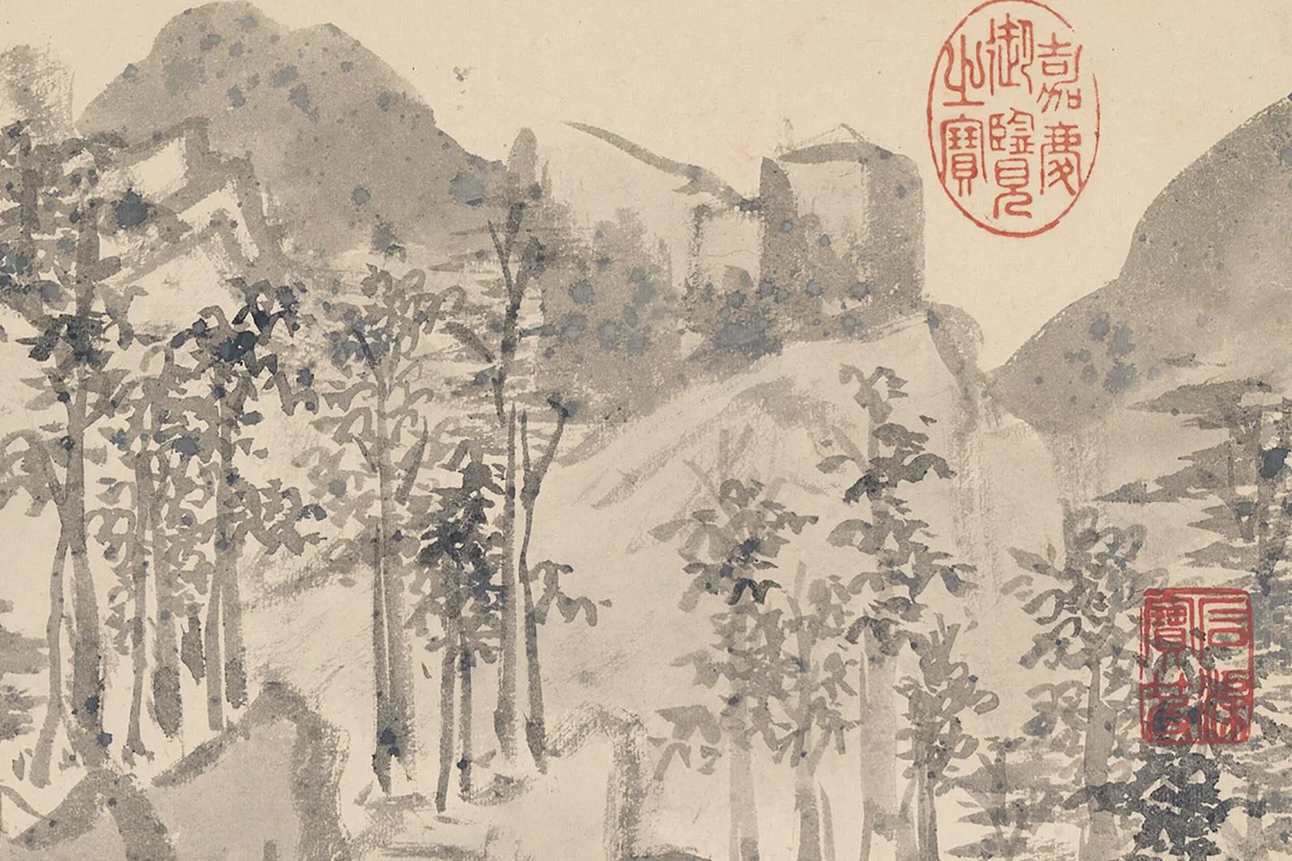 陈淳山水画《层岩丛木图》页- 国画作品高清大图下载- 集古作网